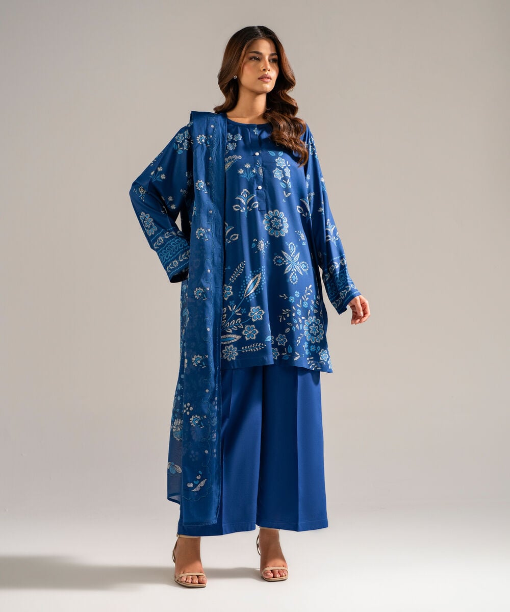 3 Piece - Printed Arabic Lawn Suit — Sapphire view 3