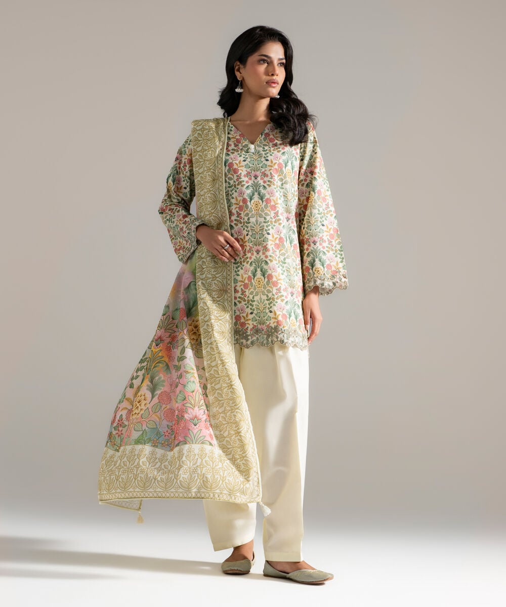 3 Piece - Embroidered Cambric Suit — Sapphire