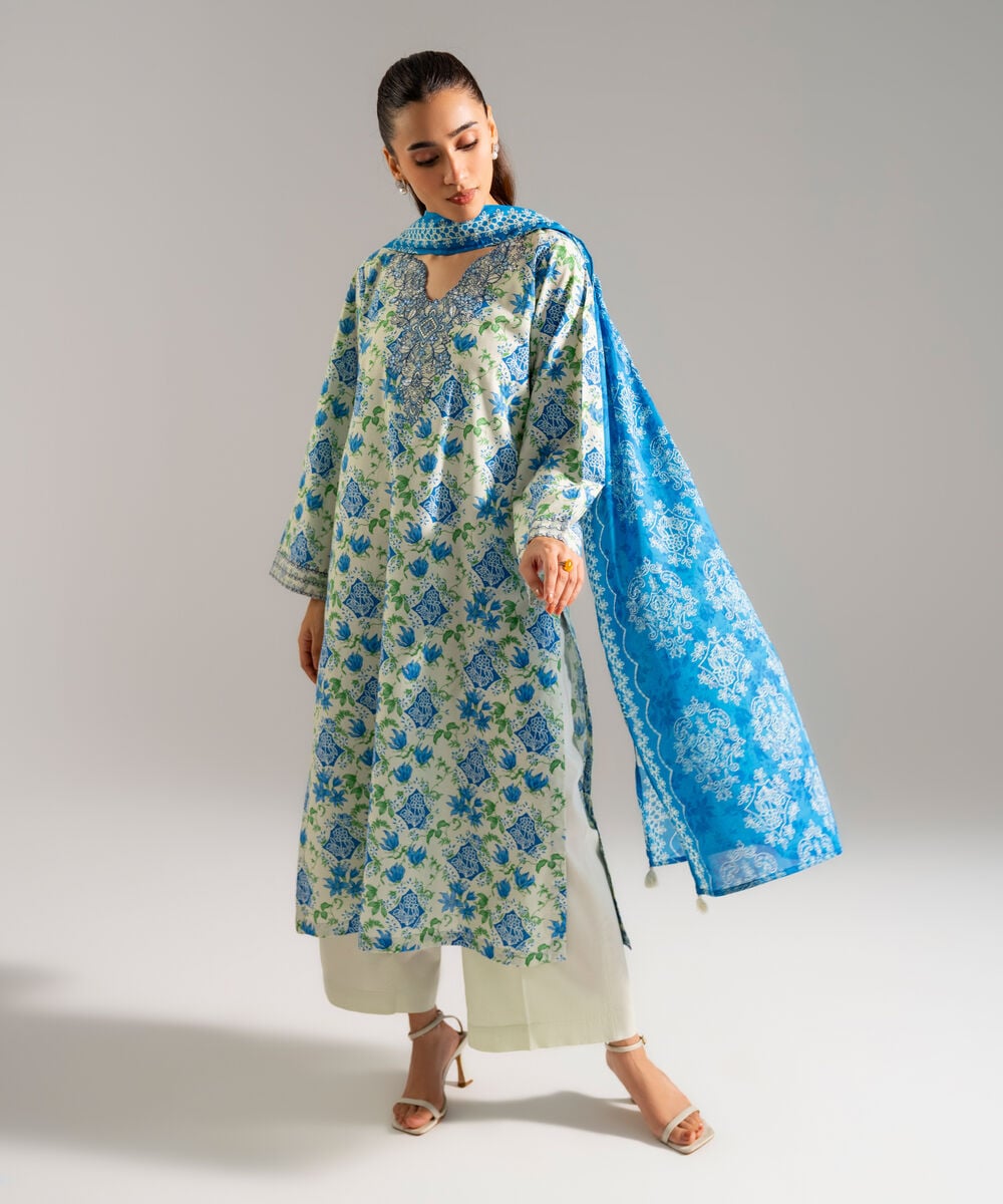 3 Piece - Embroidered Cambric Suit — Sapphire