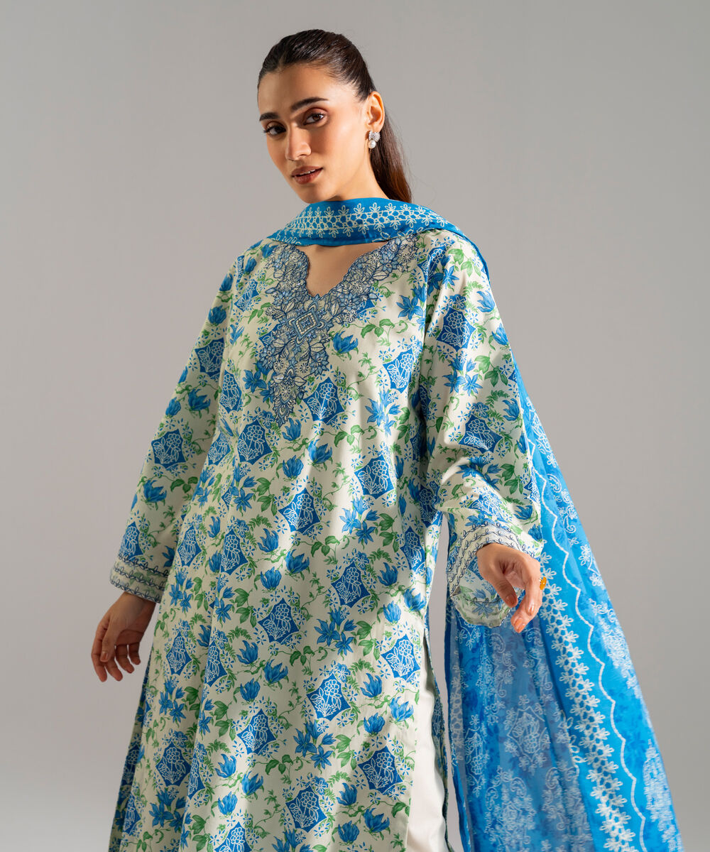 3 Piece - Embroidered Cambric Suit โ Sapphire view 3