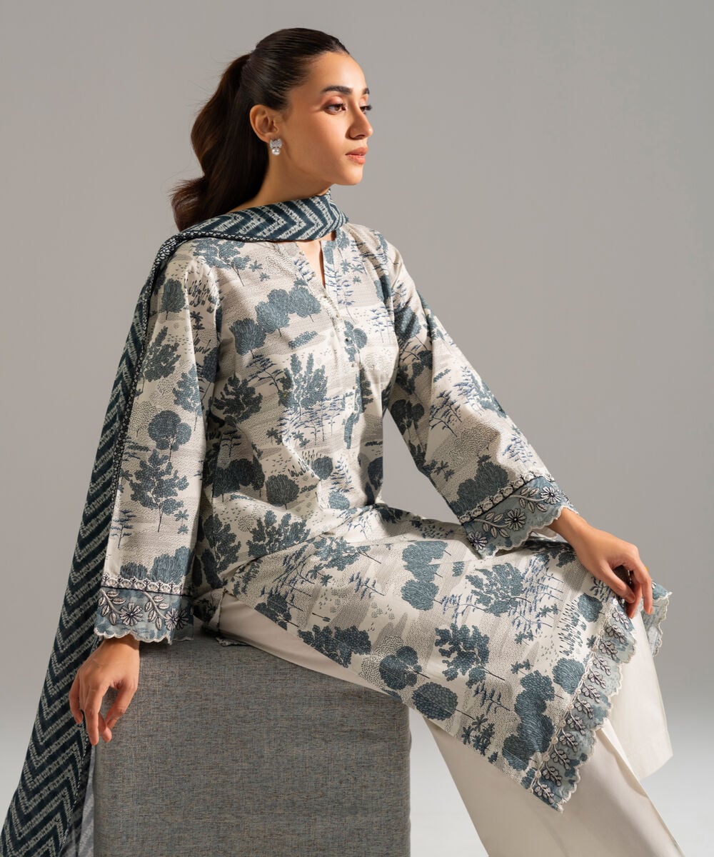 3 Piece - Embroidered Cambric Suit โ Sapphire view 3