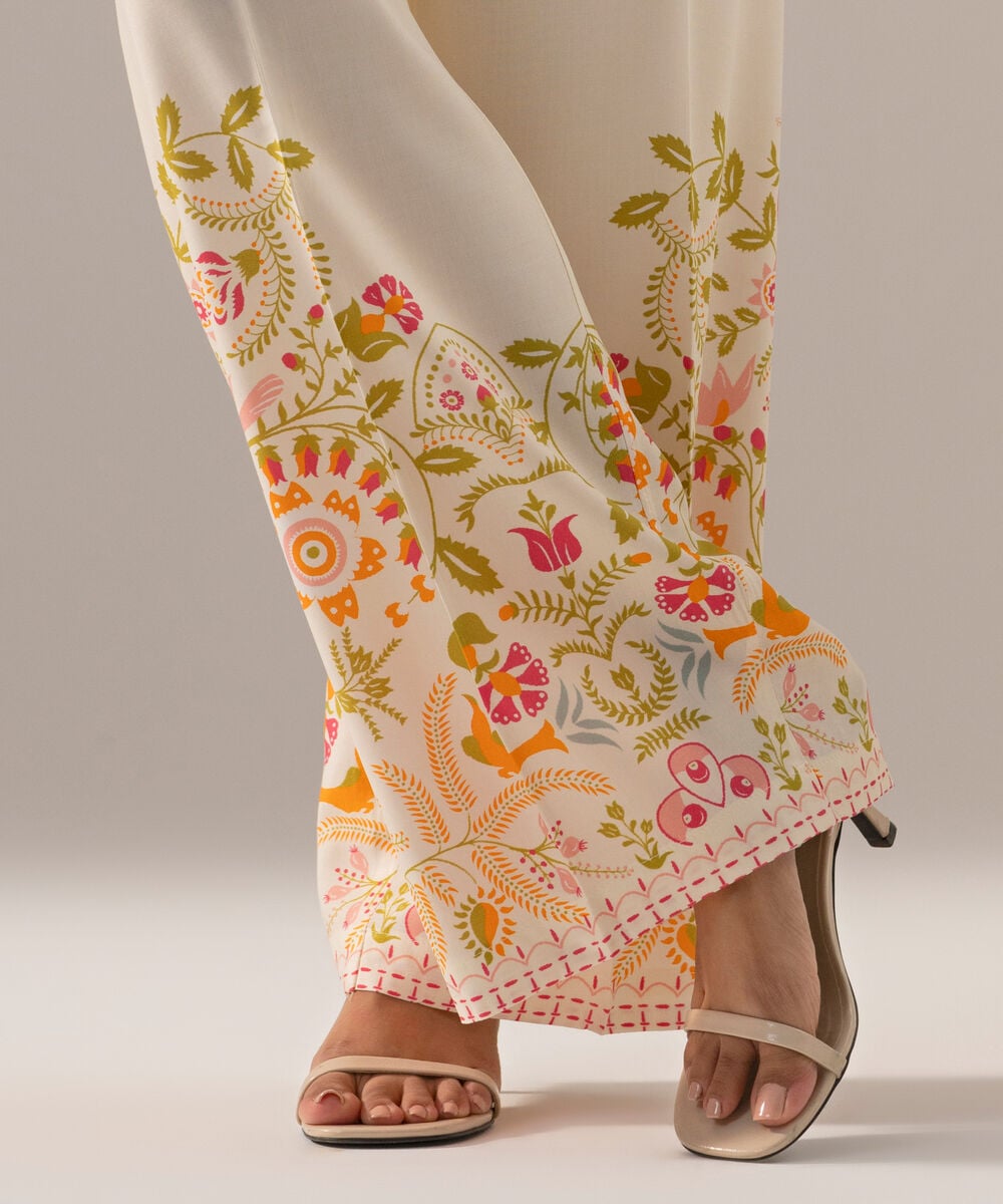 Printed Arabic Cambric Straight Pants — Sapphire