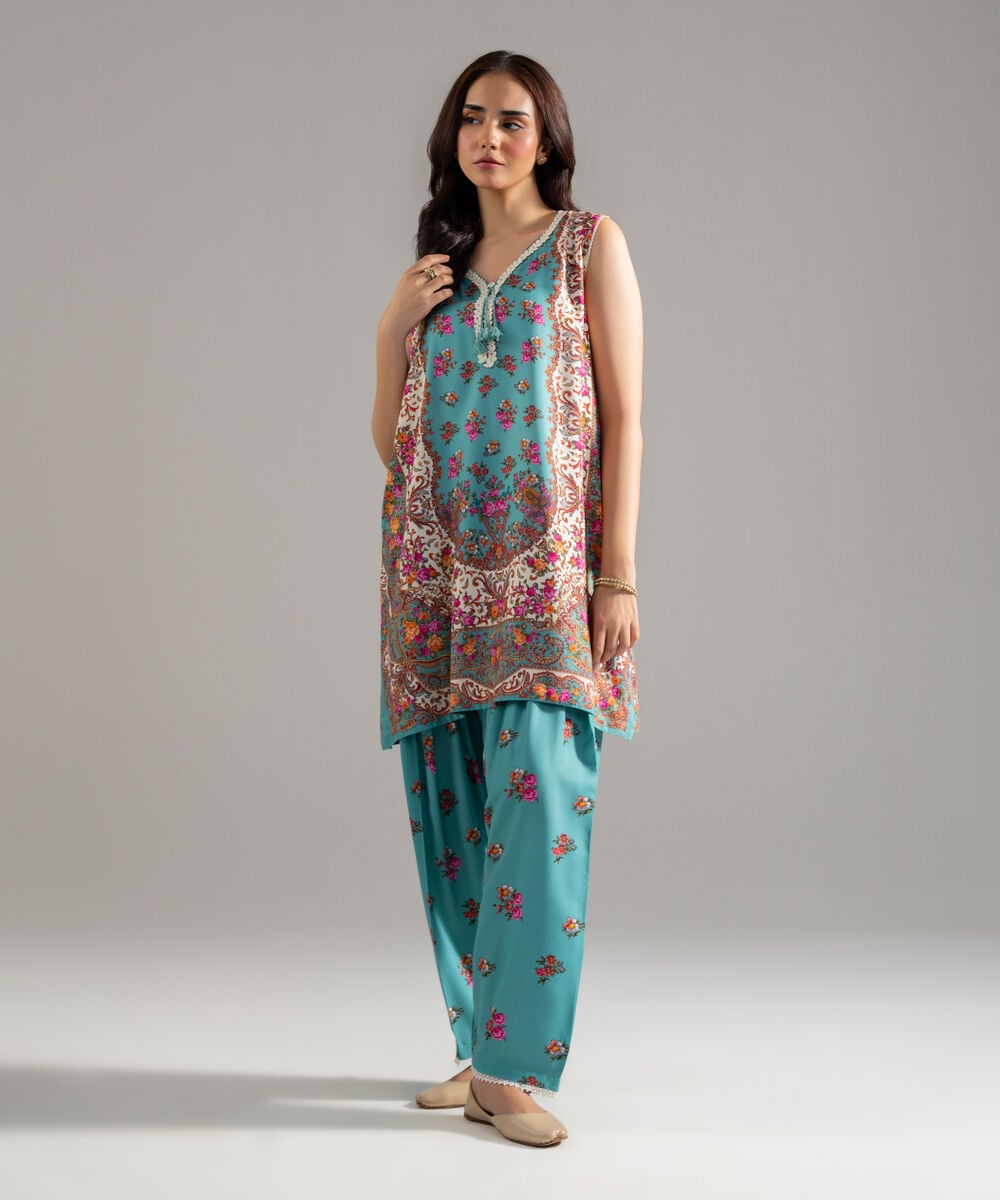 Printed Arabic Cambric Shalwar — Sapphire view 3