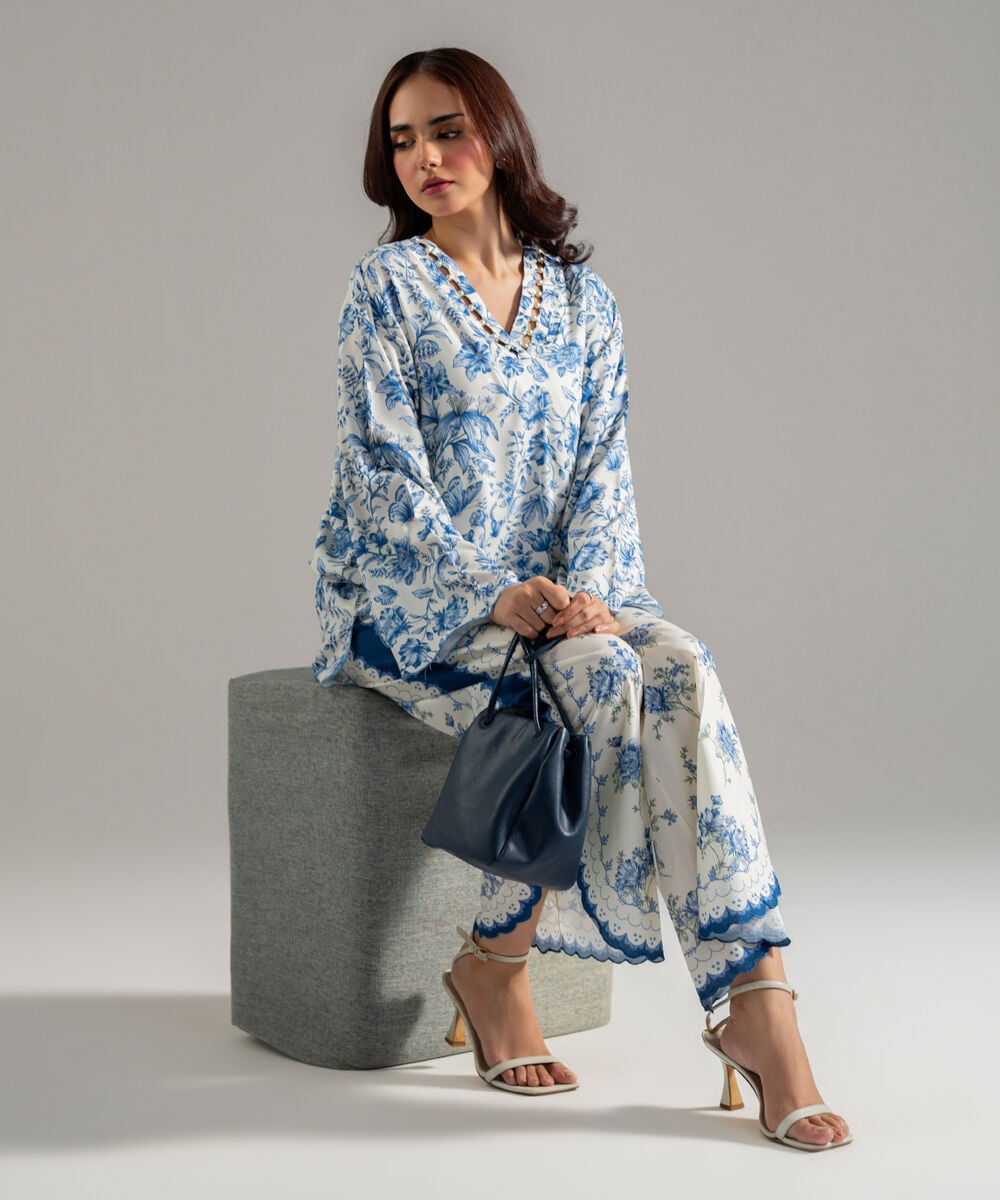 Printed Cambric Flared Pants โ Sapphire view 3