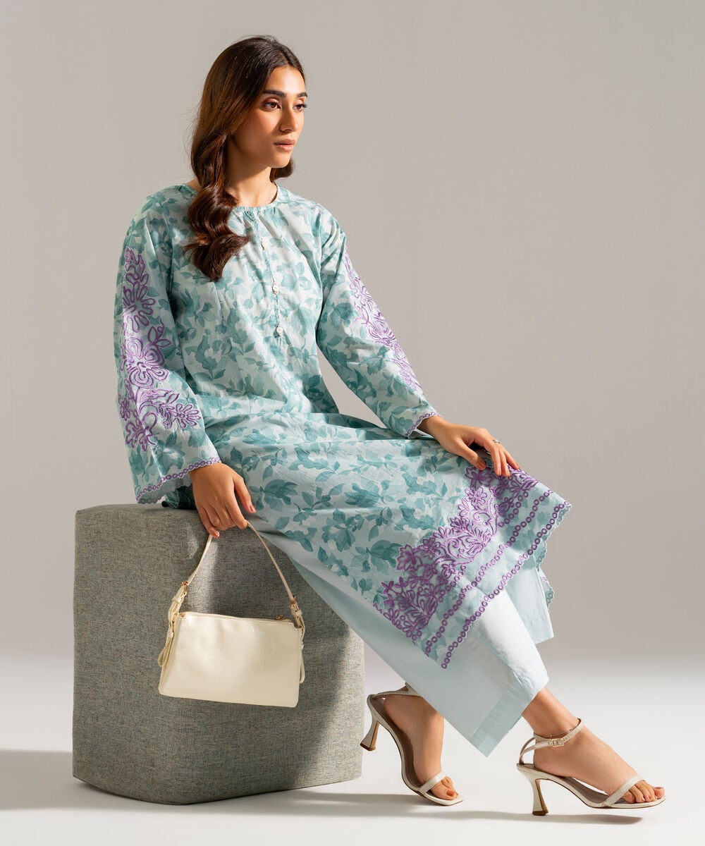 2 Piece - Embroidered Lawn Suit — Sapphire