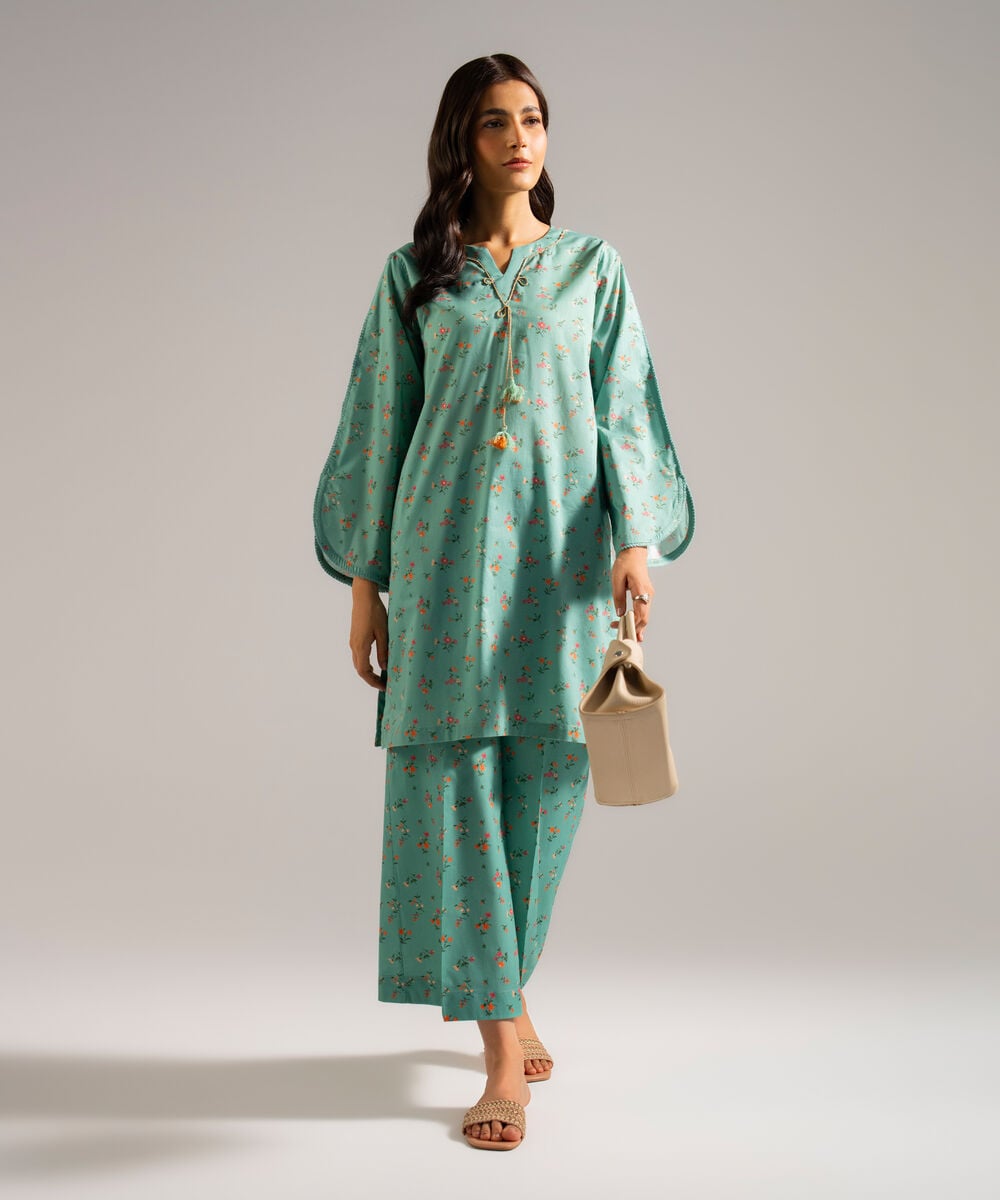 Printed Cambric Flared Pants — Sapphire view 3