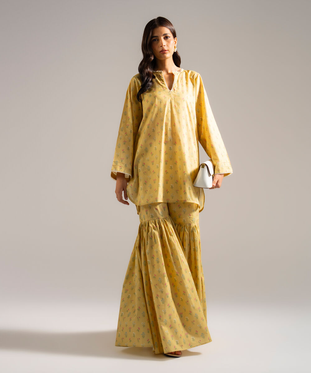 Printed Cambric Gharara — Sapphire