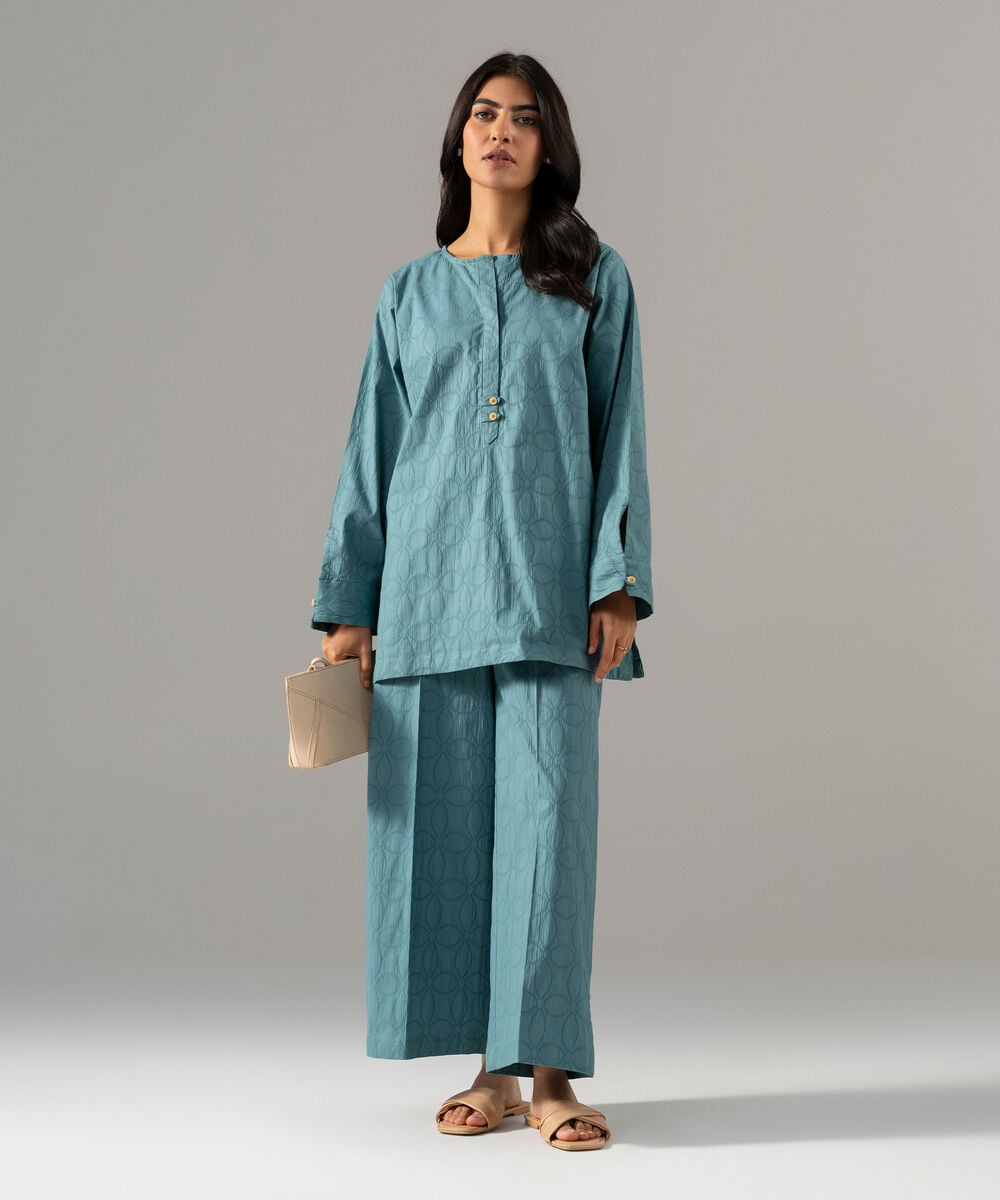2 Piece - Solid Textured Cotton Suit โ Sapphire view 3