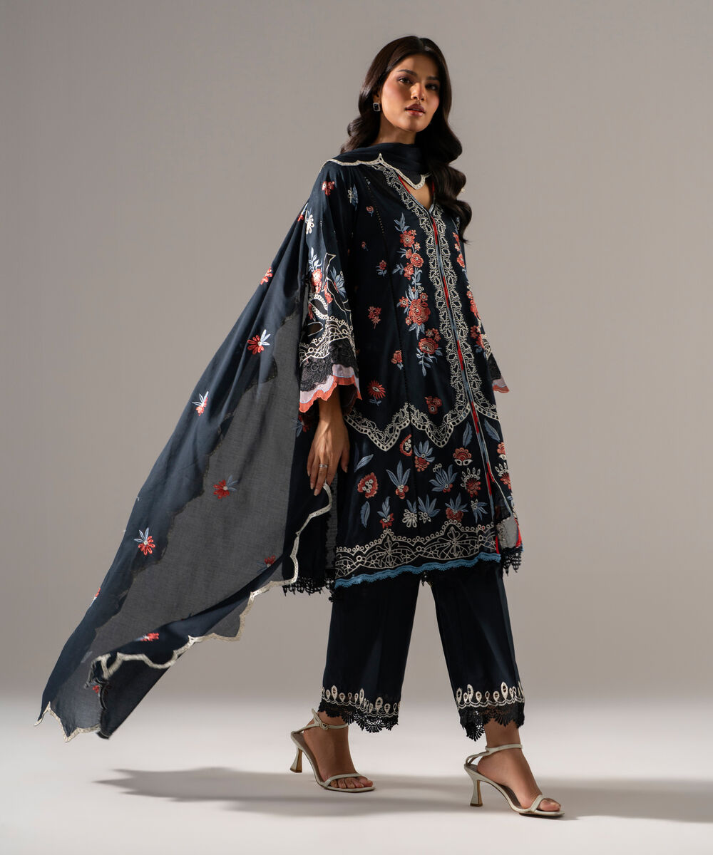 3 Piece - Embroidered Jacquard Suit โ Sapphire view 3