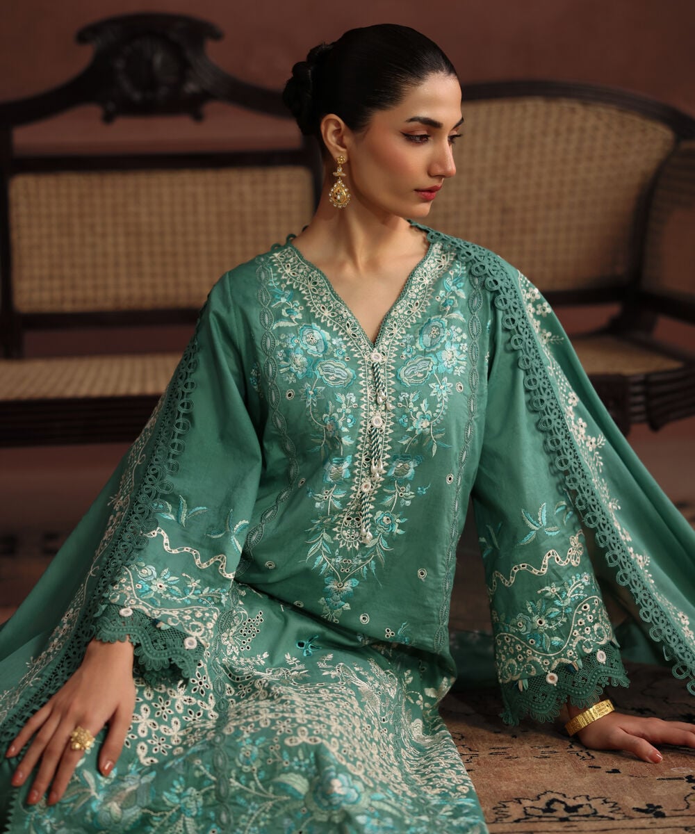 3 Piece - Embroidered Jacquard Suit โ Sapphire view 3