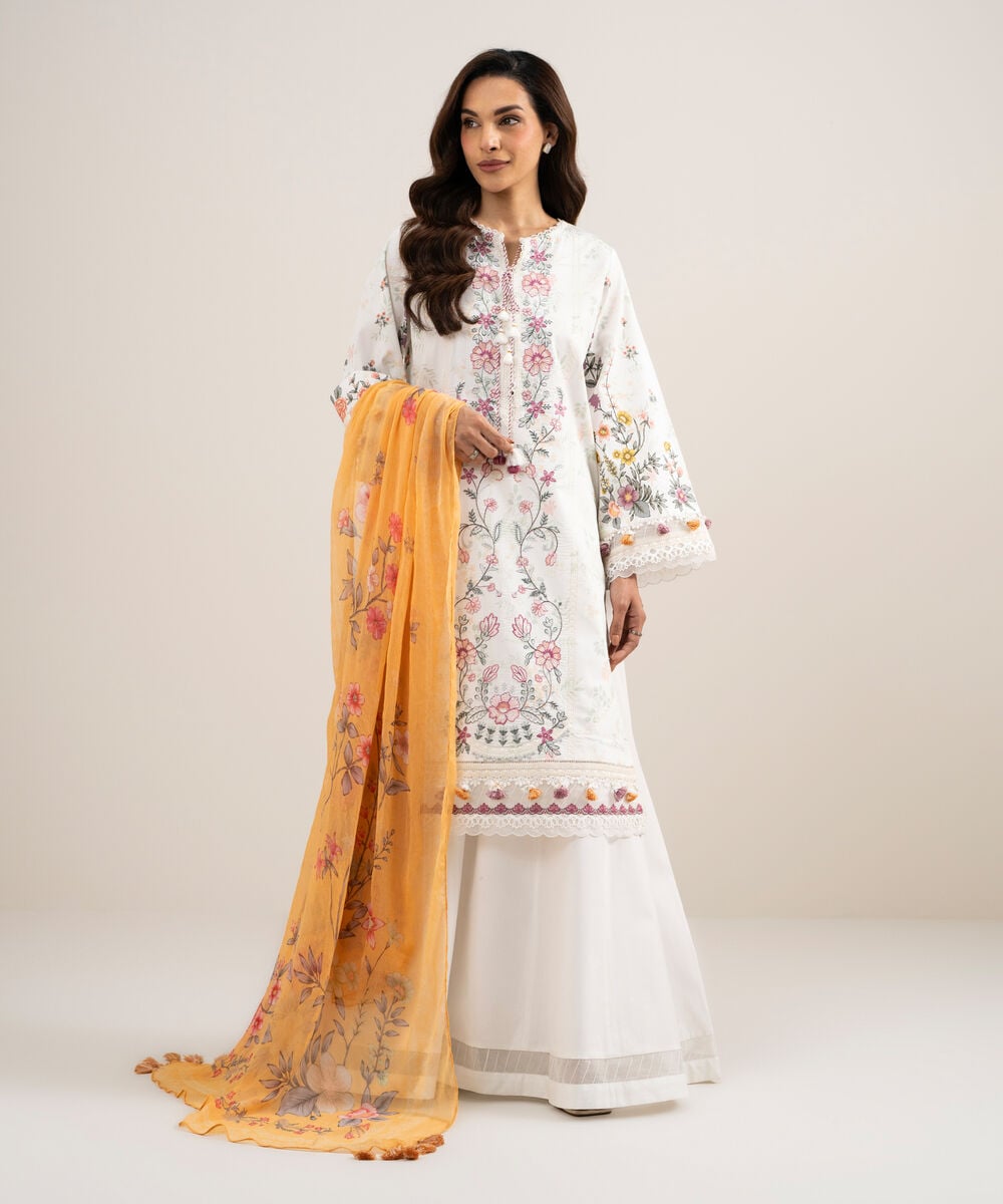 3 Piece - Embroidered Lawn Suit — Sapphire