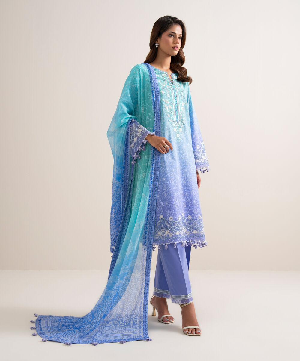 3 Piece - Embroidered Lawn Suit โ Sapphire view 3