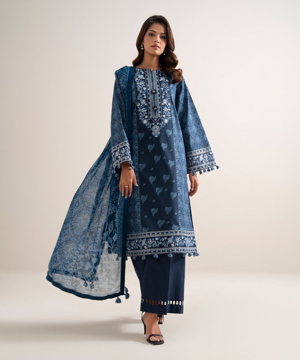 3 Piece - Embroidered Lawn Suit — Sapphire