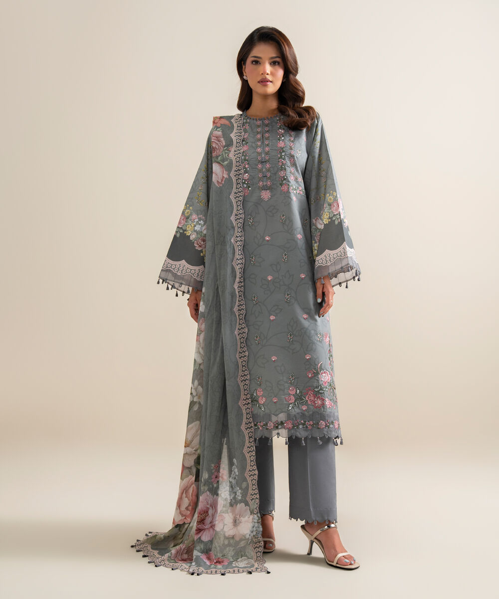 3 Piece - Embroidered Lawn Suit — Sapphire