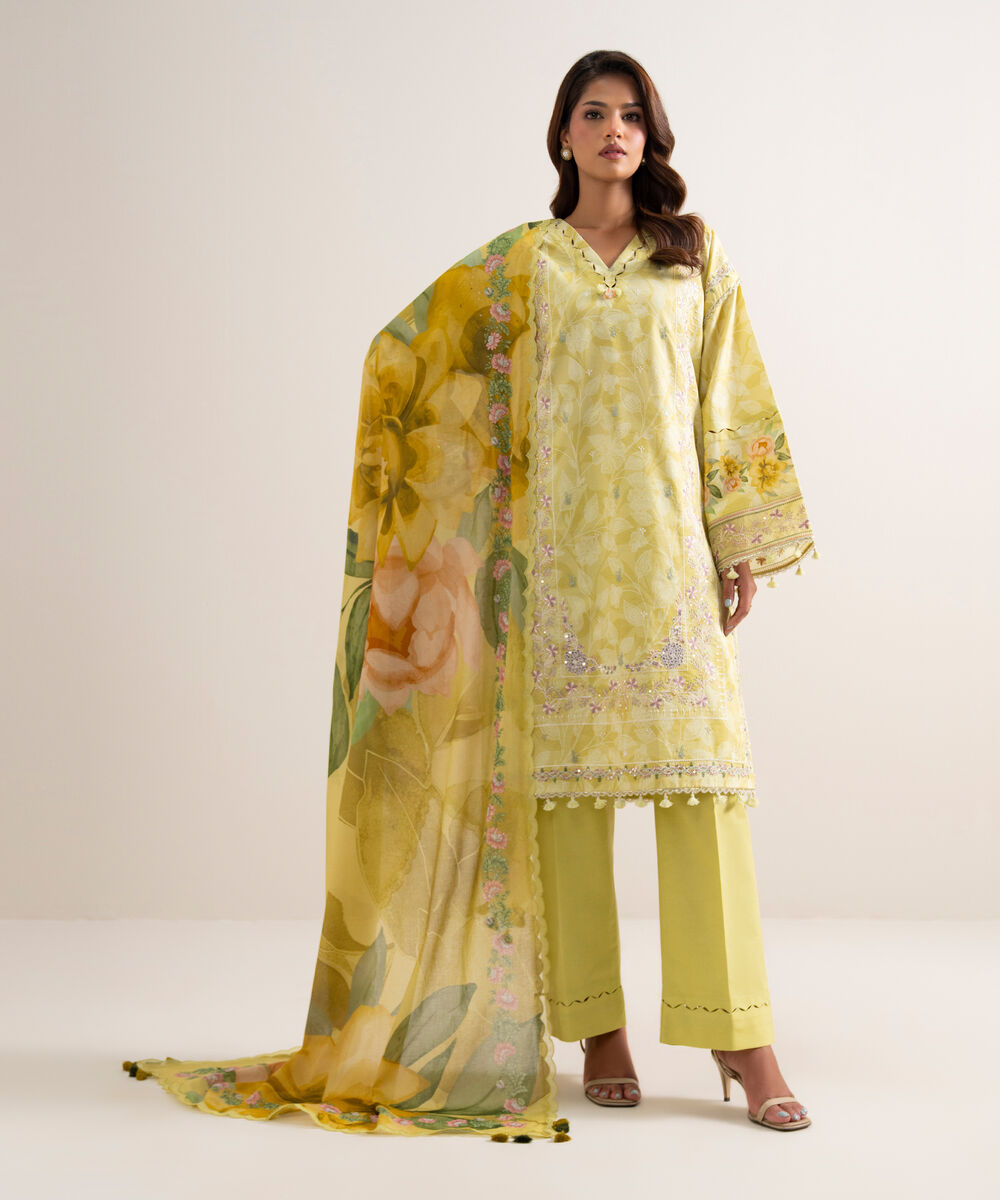 3 Piece - Embroidered Lawn Suit — Sapphire view 3