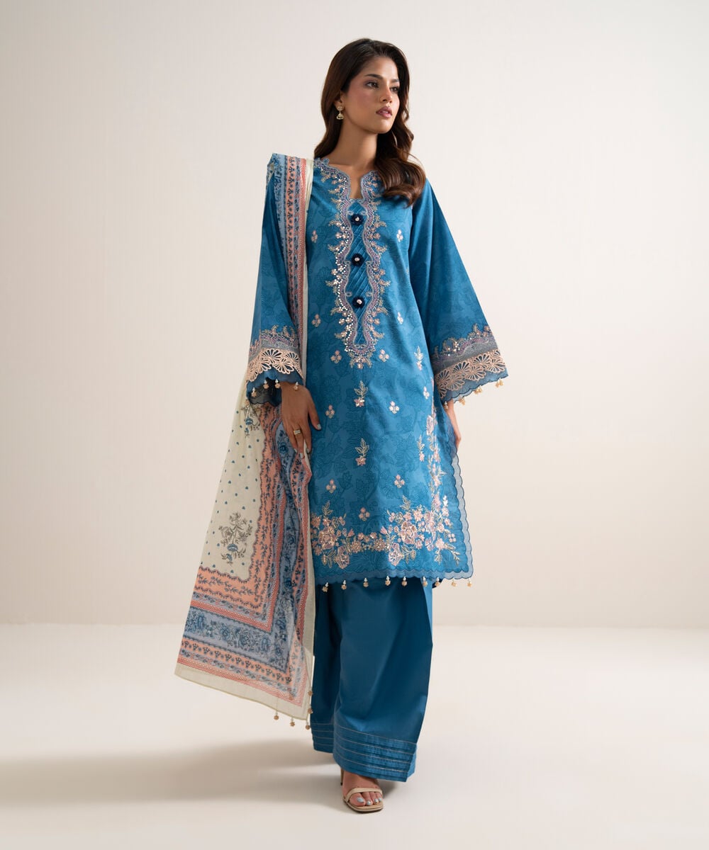 3 Piece - Embroidered Lawn Suit — Sapphire