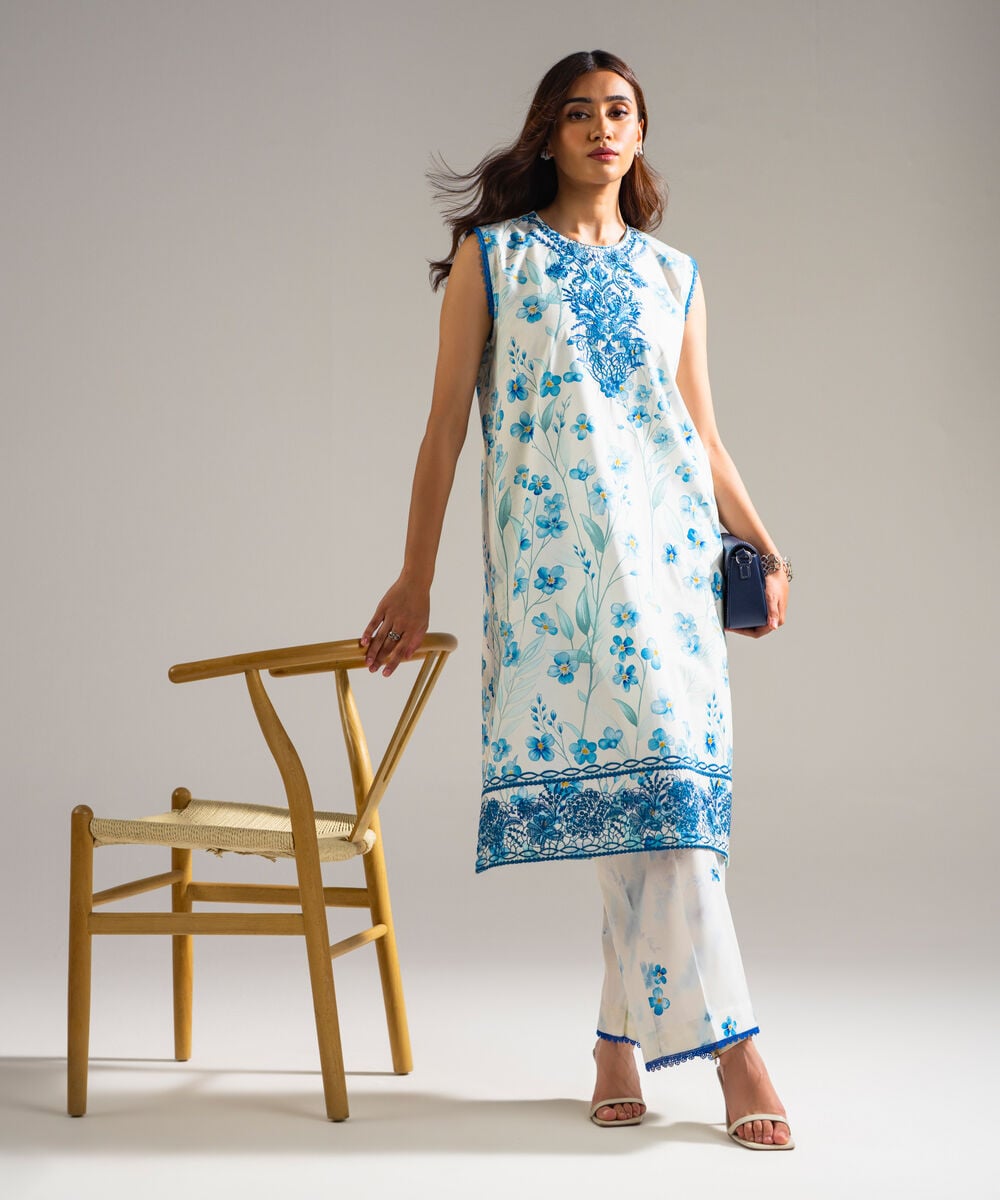 Embroidered Lawn Shirt — Sapphire