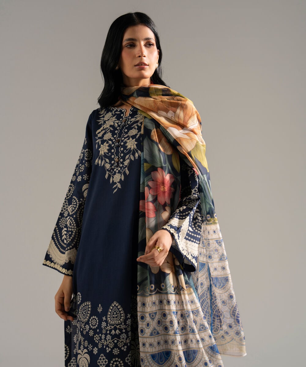 3 Piece - Printed Lawn Suit — Sapphire