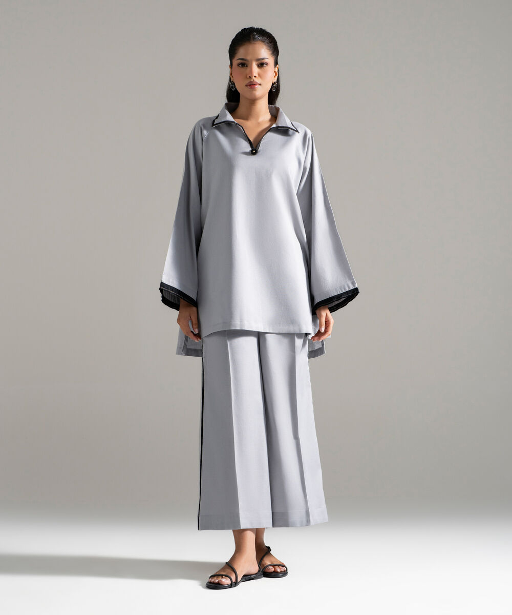 2 Piece - Solid Cotton Linen Suit — Sapphire view 3