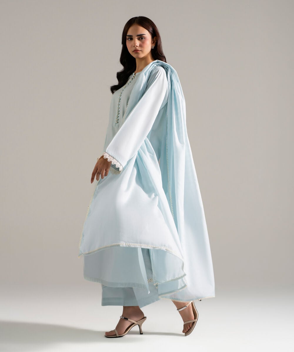 3 Piece - Embroidered Cambric Suit โ Sapphire view 3