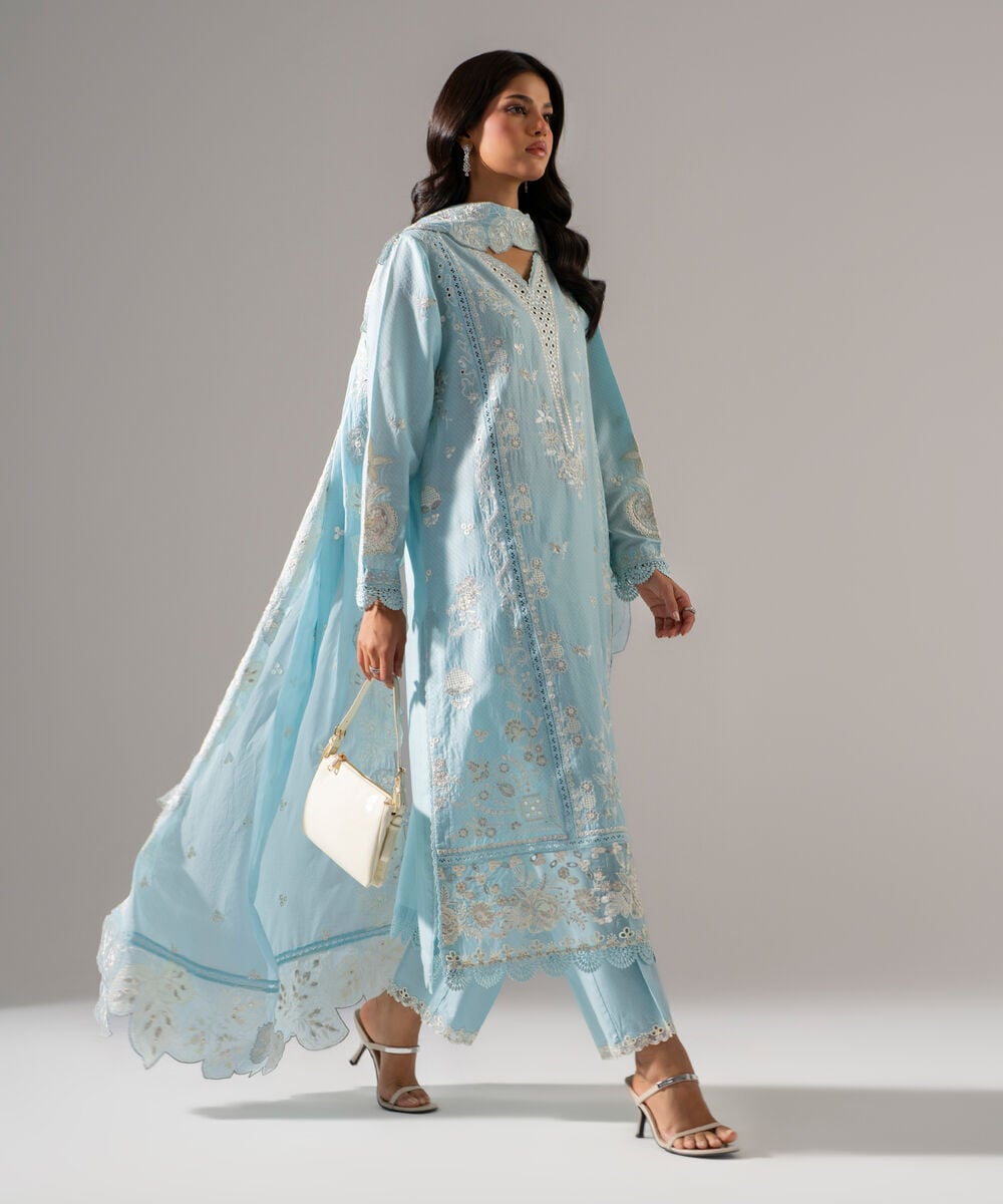 3 Piece - Embroidered Dobby Suit — Sapphire