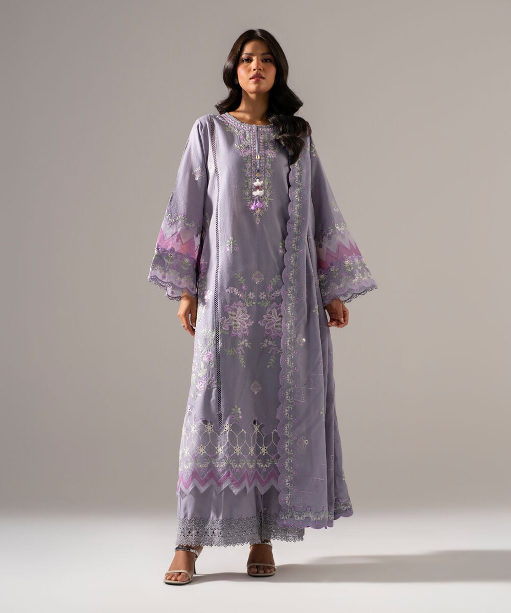 3 Piece - Embroidered Dobby Suit — Sapphire