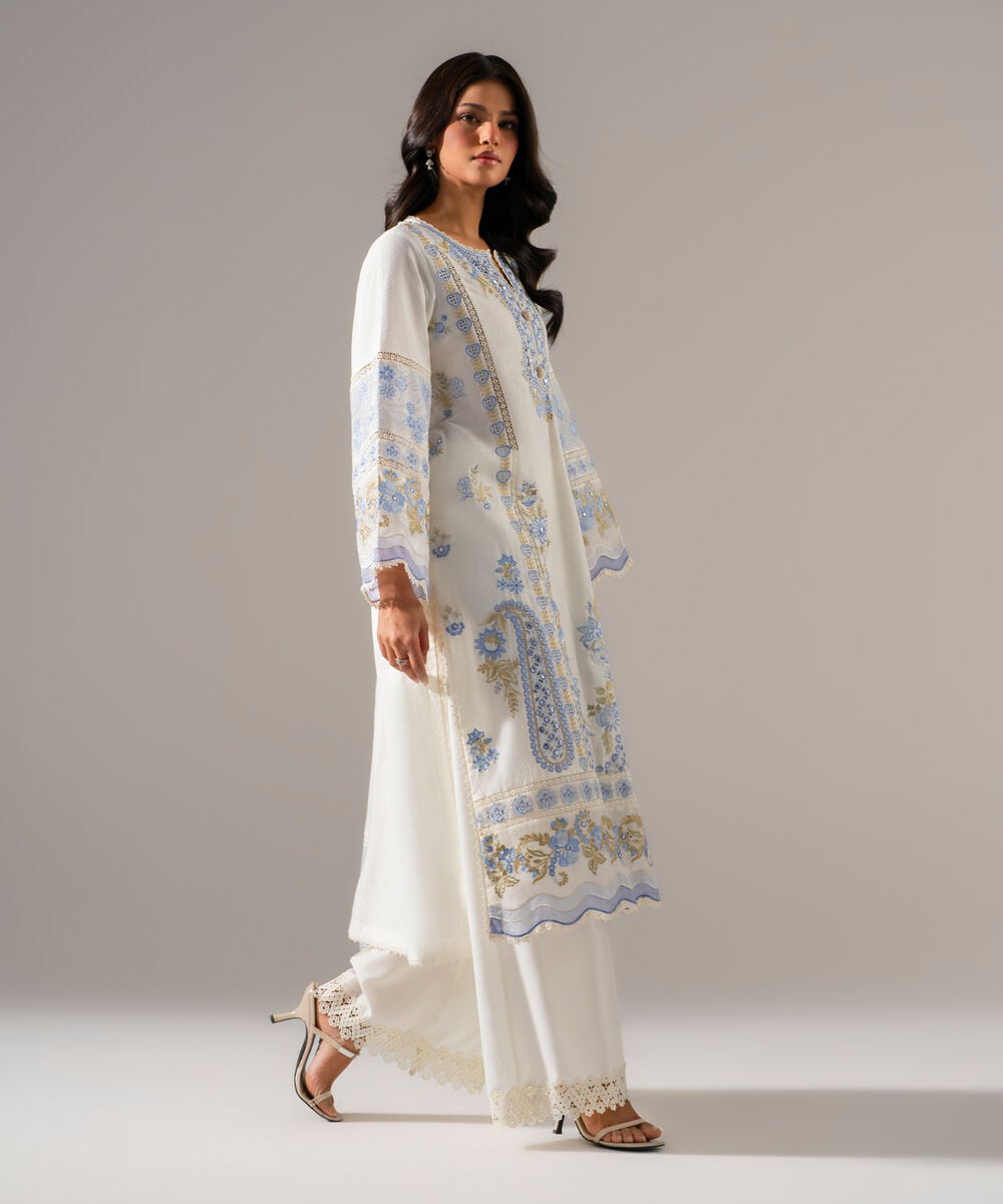 3 Piece - Embroidered Dobby Suit โ Sapphire view 3