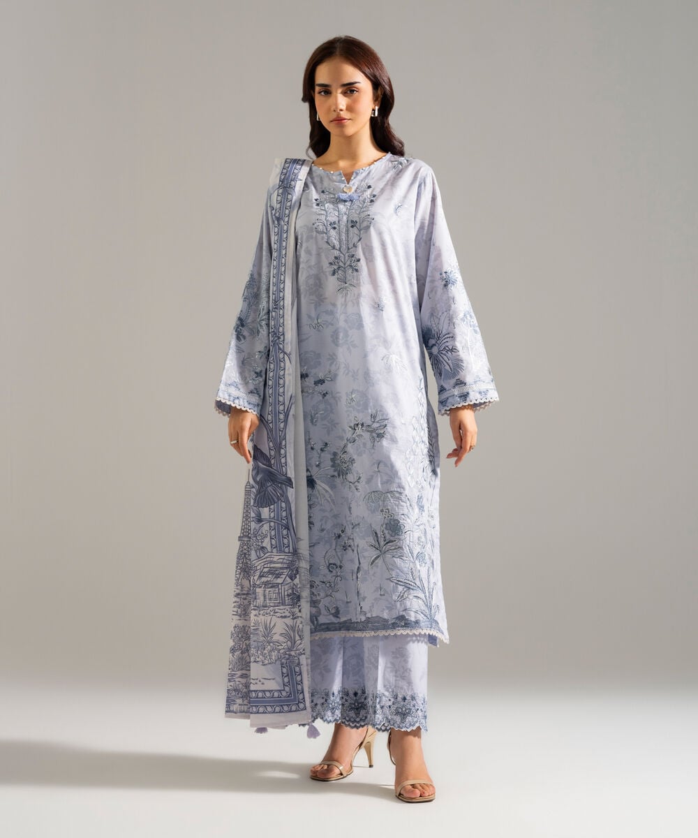 3 Piece - Embroidered Lawn Suit โ Sapphire view 3