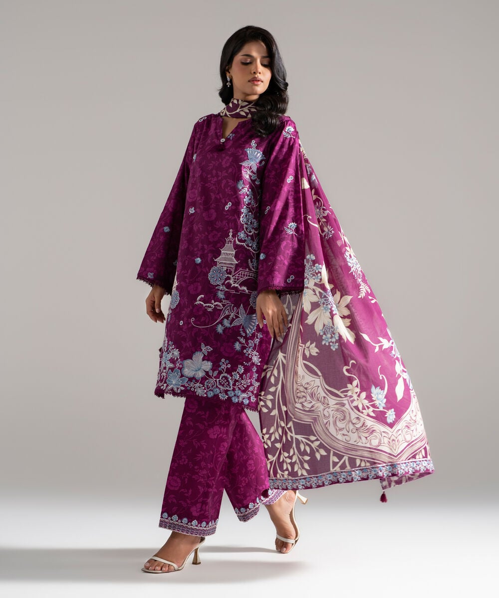 3 Piece - Embroidered Lawn Suit — Sapphire