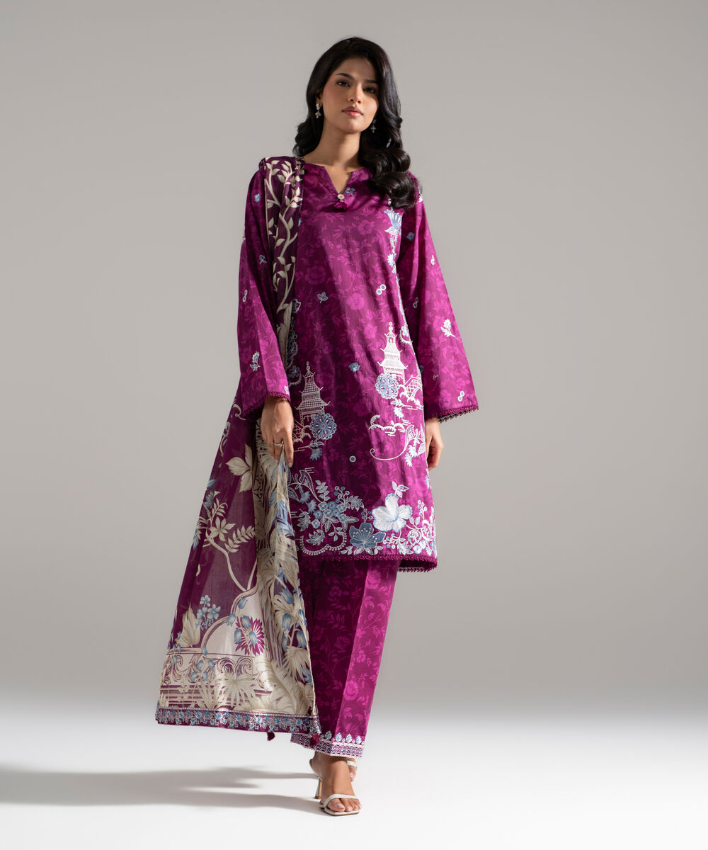 3 Piece - Embroidered Lawn Suit โ Sapphire view 3