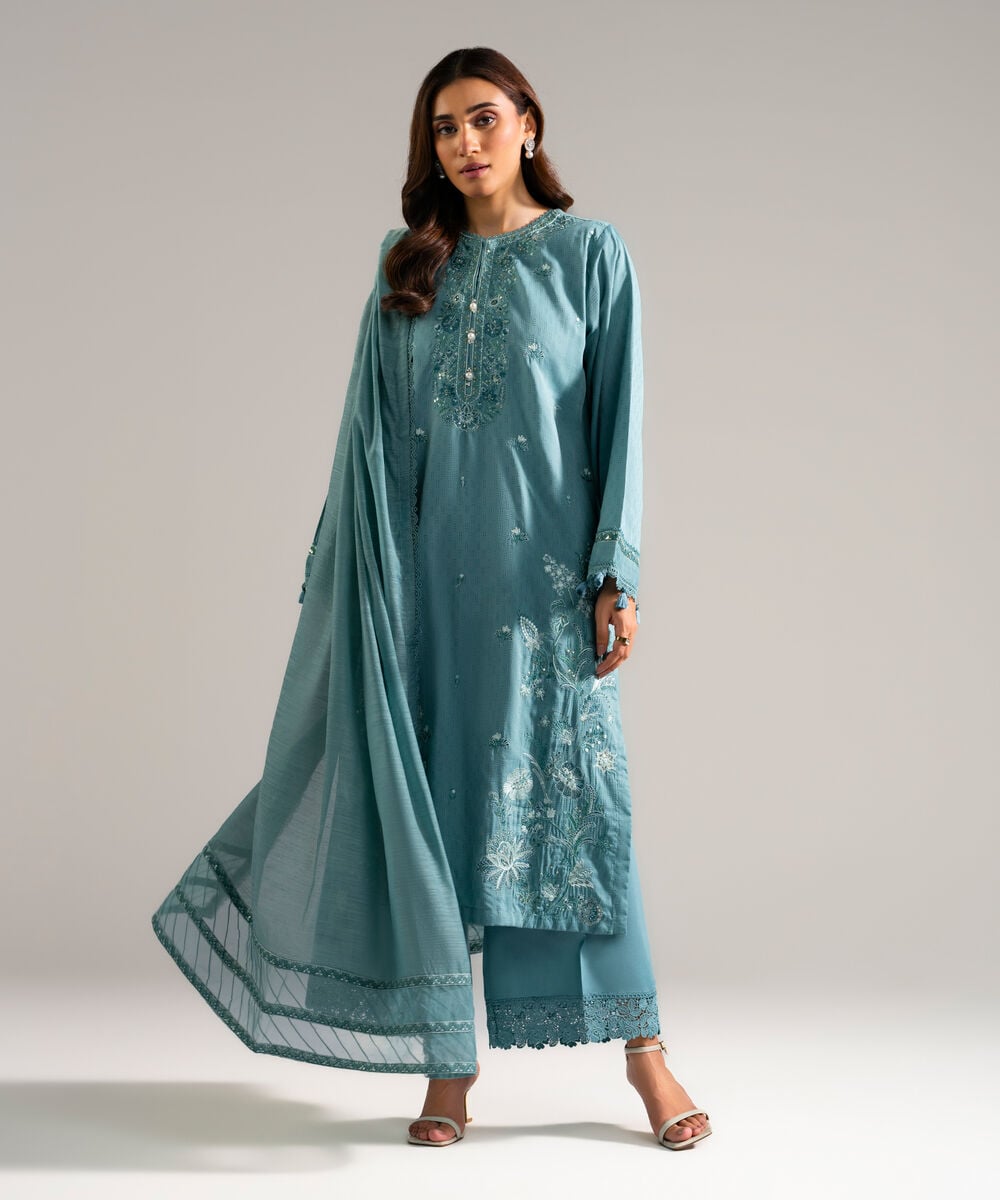 3 Piece - Embroidered Viscose Suit โ Sapphire view 3
