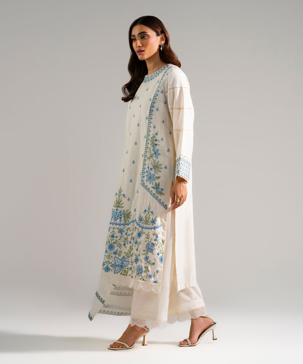 3 Piece - Embroidered Viscose Suit โ Sapphire view 3