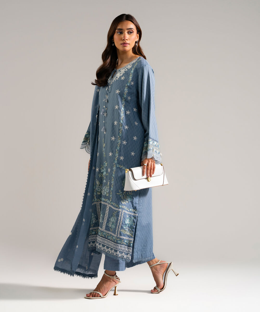 3 Piece - Embroidered Viscose Suit โ Sapphire view 3