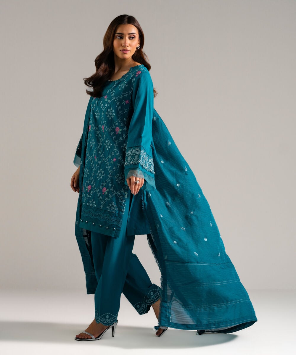 3 Piece - Embroidered Viscose Suit โ Sapphire view 3