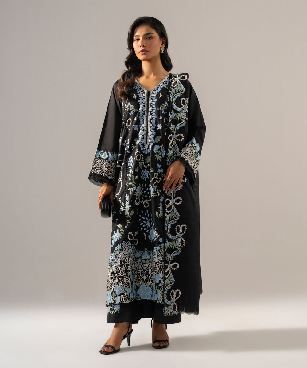 3 Piece - Embroidered Lawn Suit โ Sapphire view 3