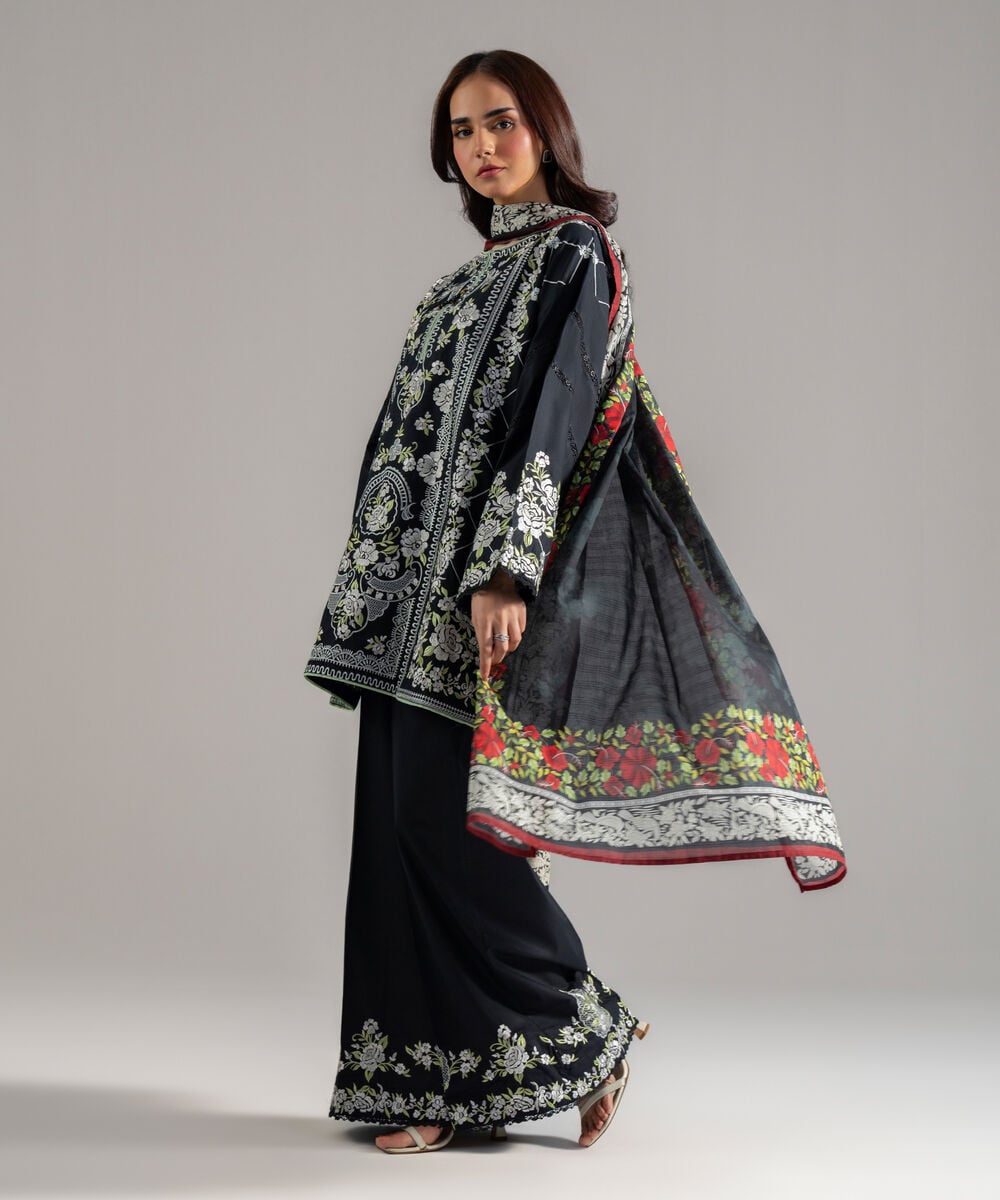 3 Piece - Embroidered Cambric Suit โ Sapphire view 3