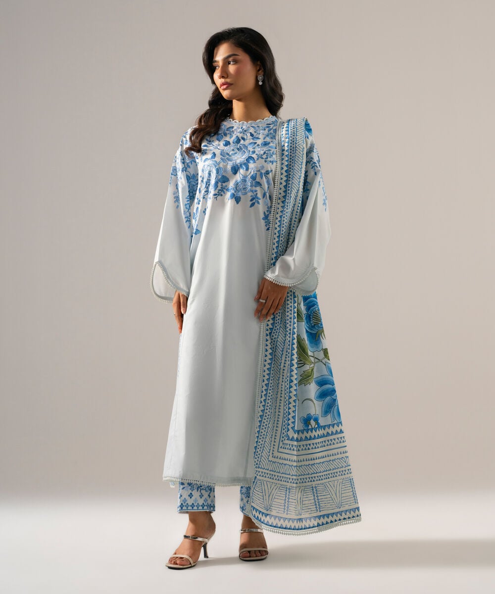 3 Piece - Embroidered Cambric Suit — Sapphire