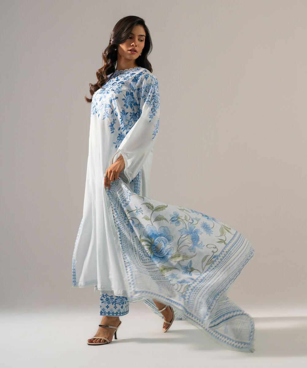 3 Piece - Embroidered Cambric Suit โ Sapphire view 3