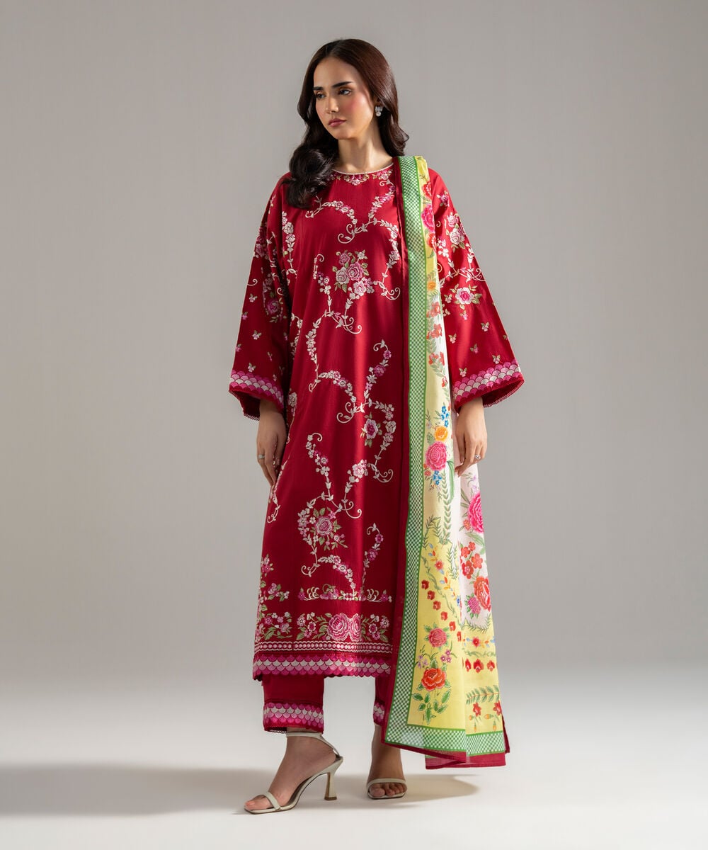3 Piece - Embroidered Cambric Suit — Sapphire