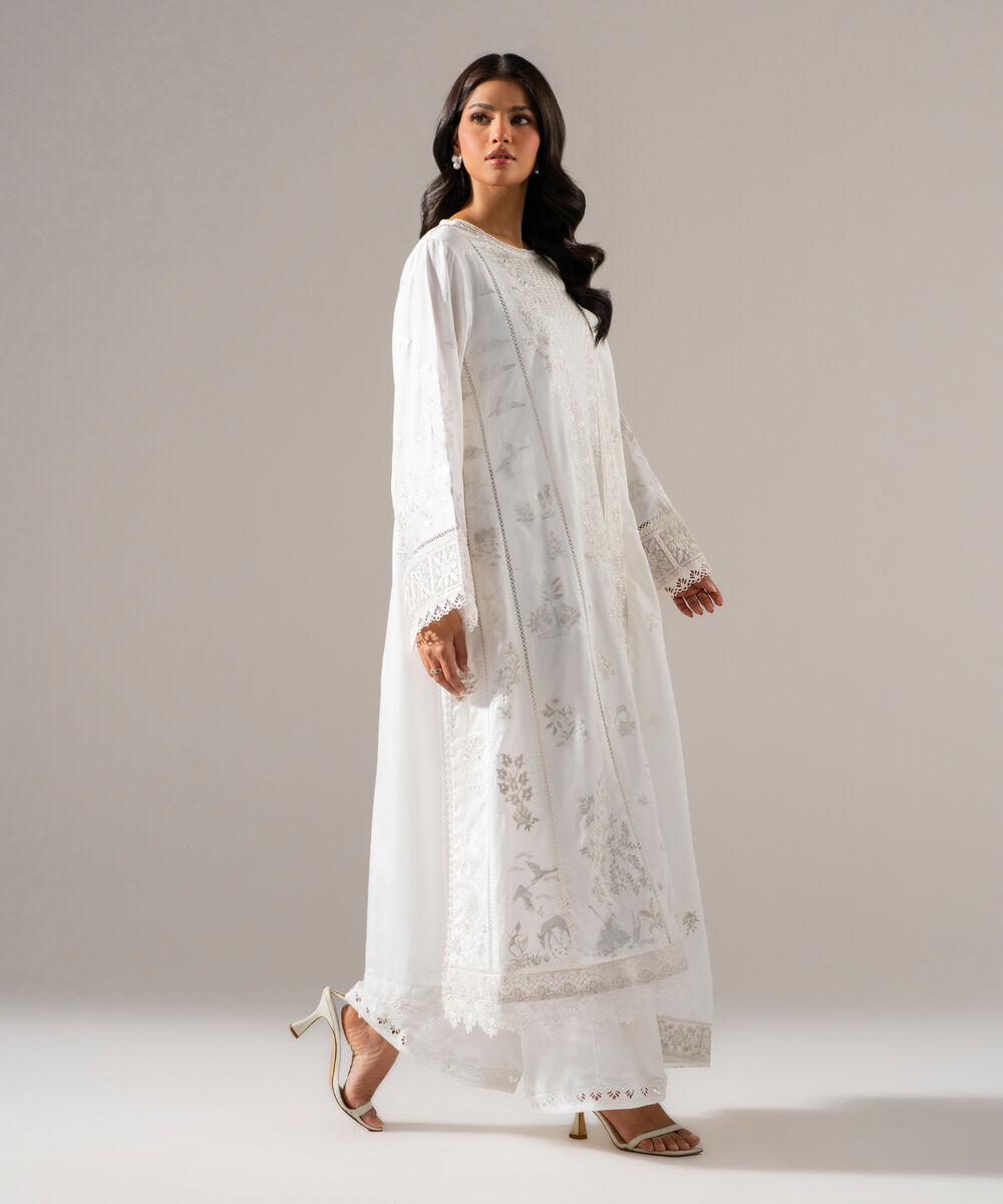 3 Piece - Embroidered Cotton Satin Suit โ Sapphire view 3