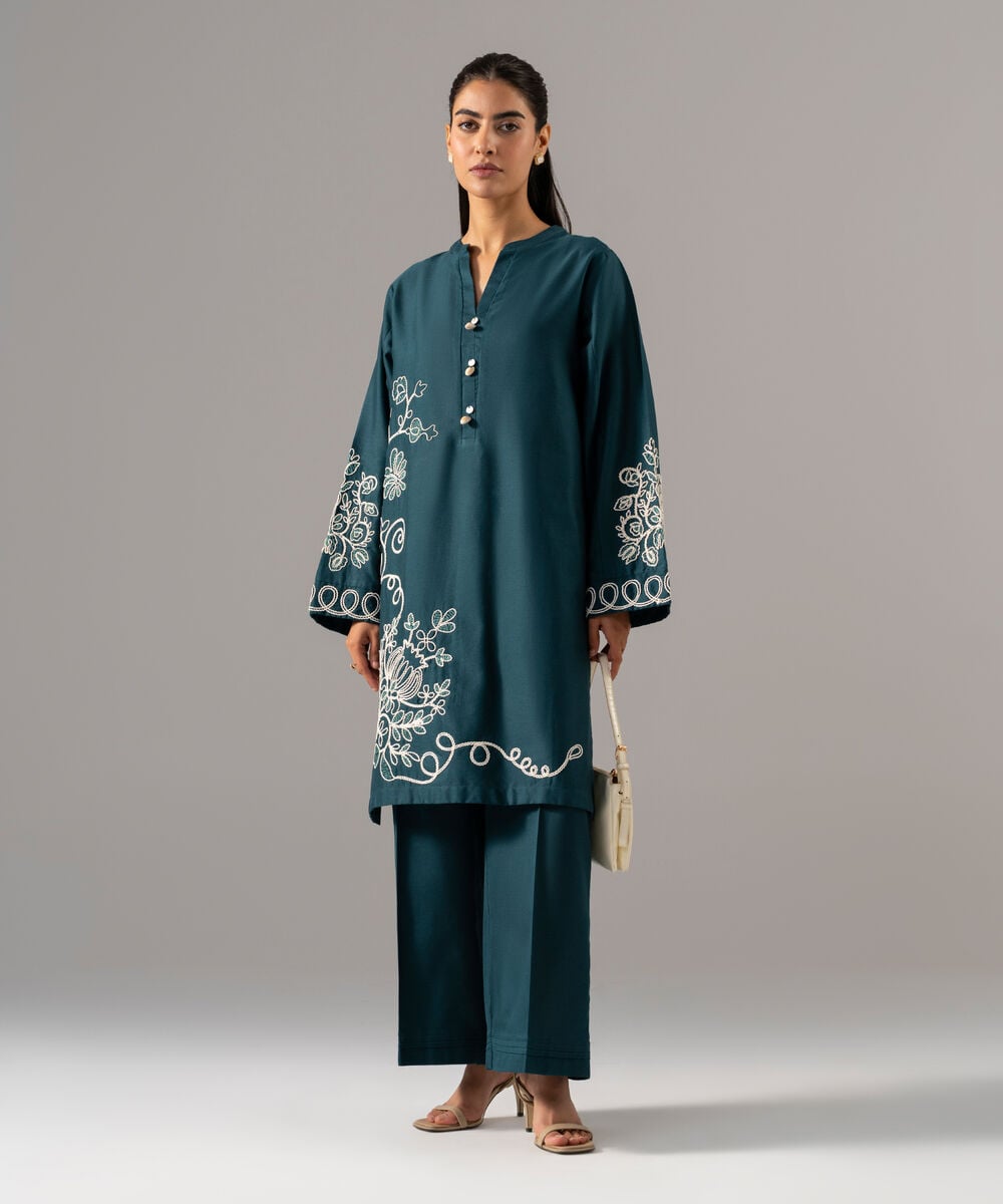 2 Piece - Embroidered Cotton Linen Suit โ Sapphire view 3