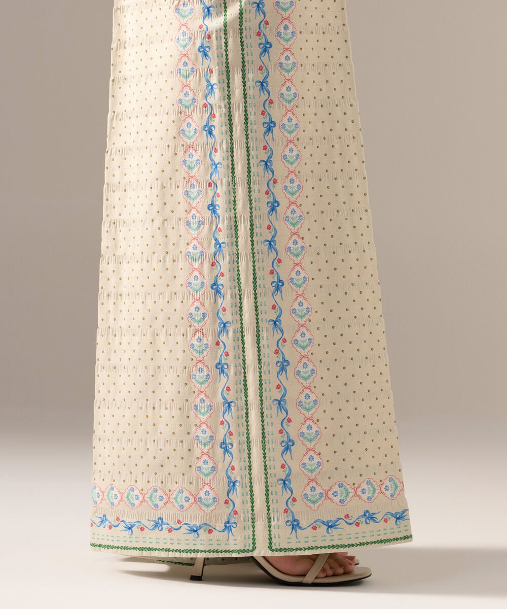 Printed Seersucker Flared Pants โ Sapphire view 3