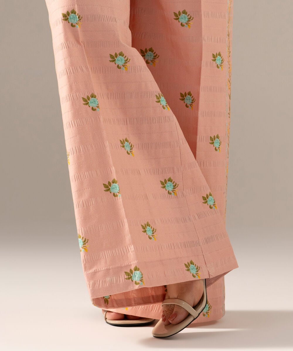 Printed Seersucker Flared Pants — Sapphire view 3
