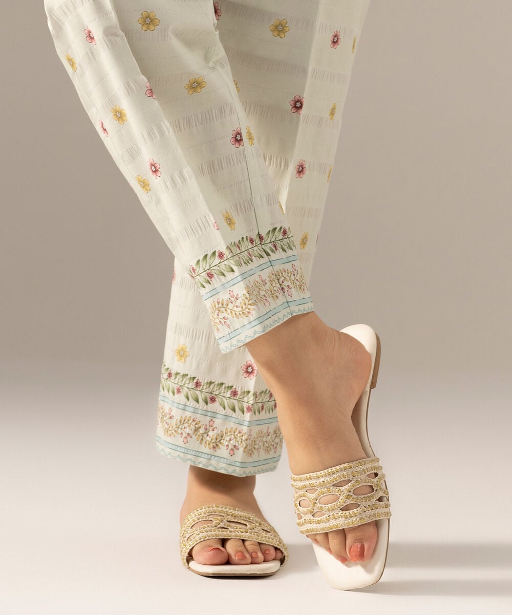 Printed Seersucker Straight Pants — Sapphire view 3