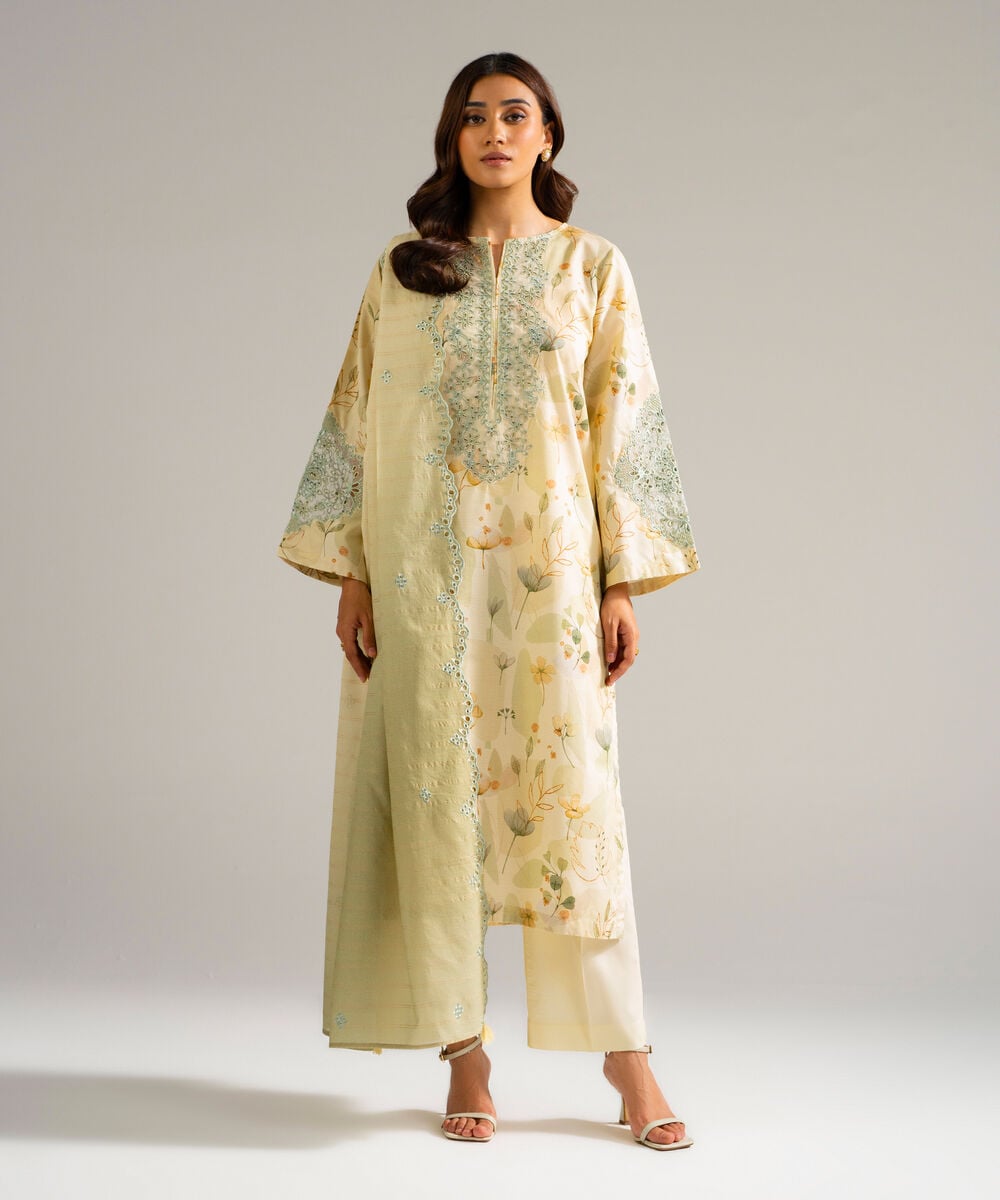 3 Piece - Embroidered Zari Lawn Suit — Sapphire