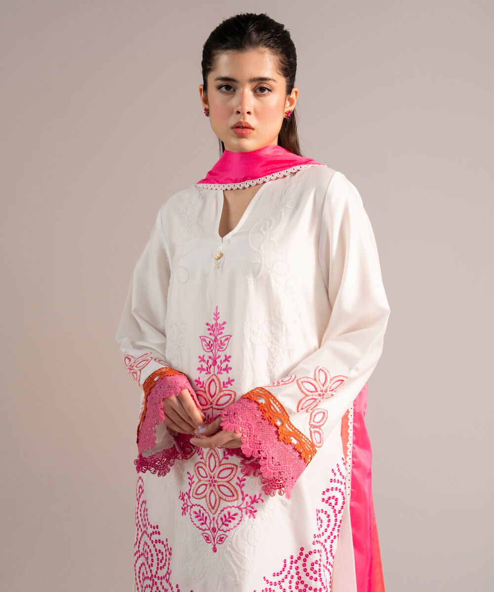 2 Piece - Embroidered Cotton Satin Suit โ Sapphire view 3